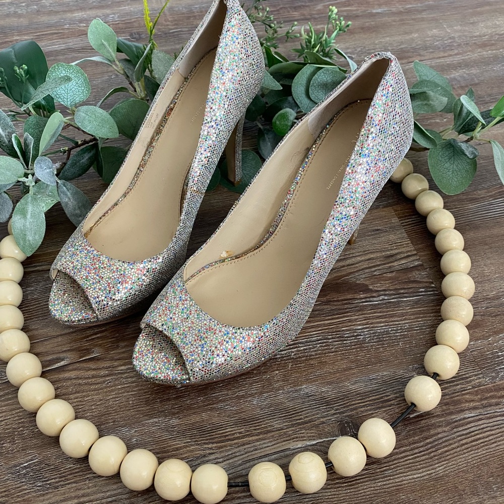 Glitter Peep-toe Heels